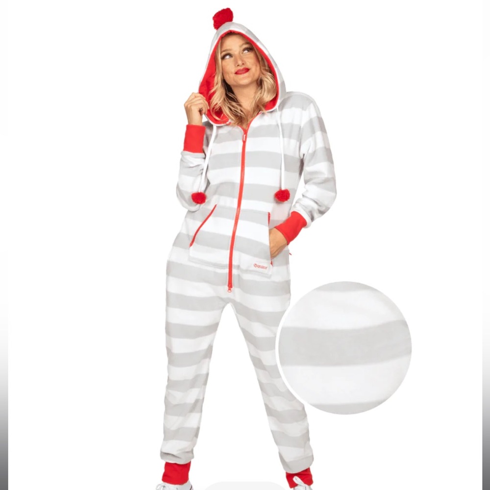 Stripes and poms onesie from Tipsy Elves